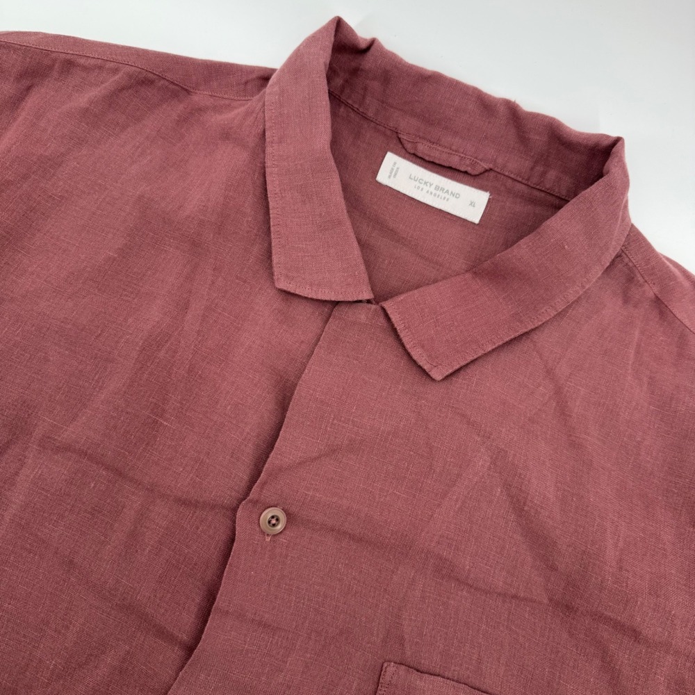 Lucky‎ Brand Shirt Mens XL Rose Pink 100% Linen Short Sleeve Button Down Pocket